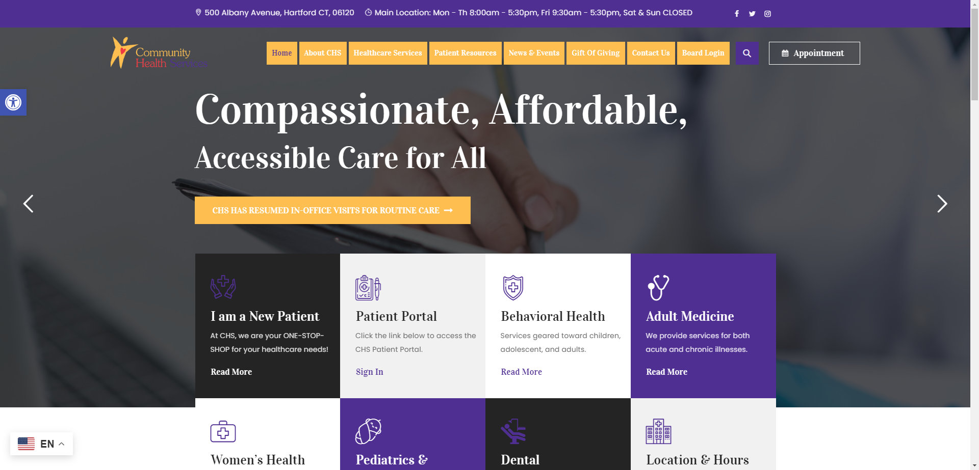 Community Health Services, Hartford website screenshot