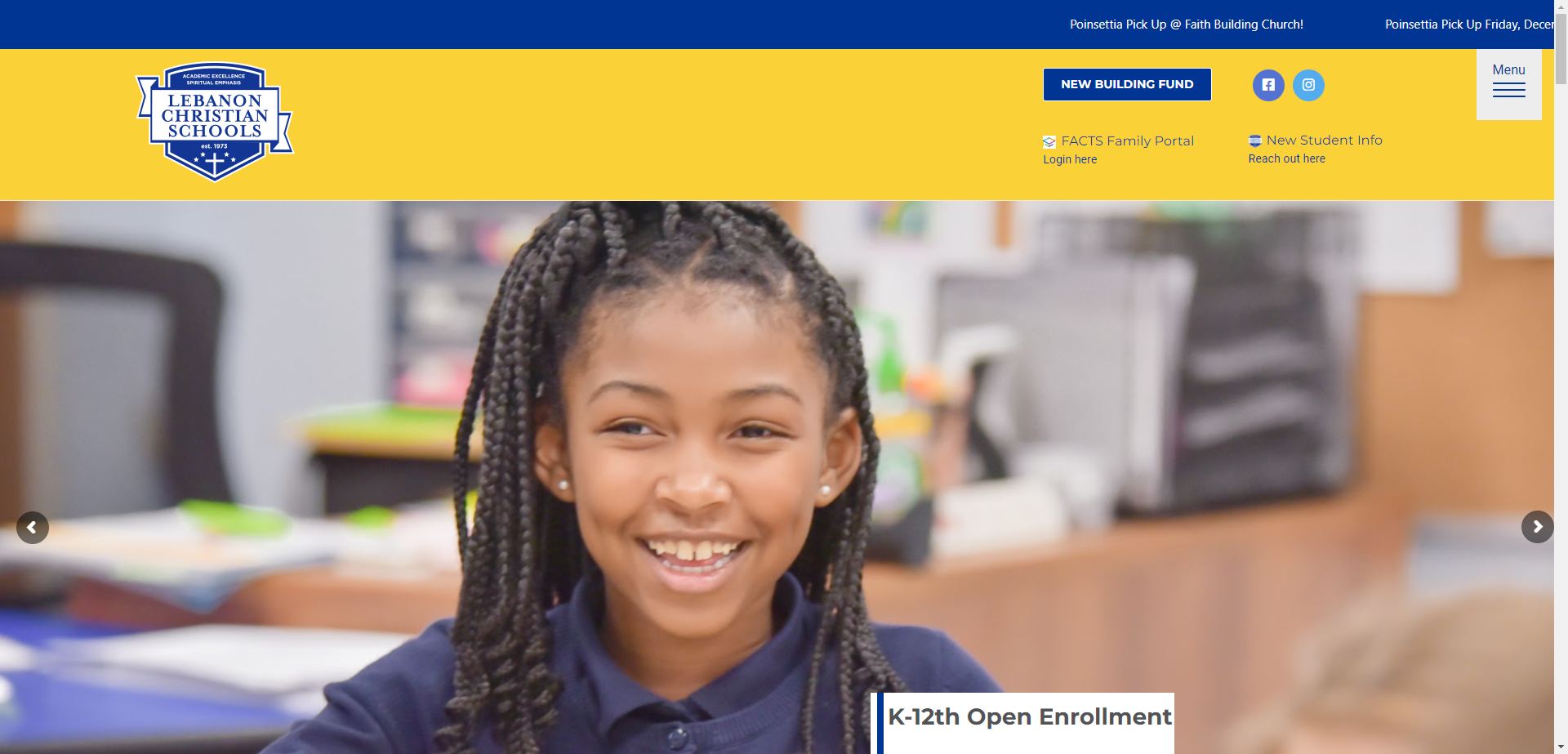 Lebanon Christian Schools website screenshot
